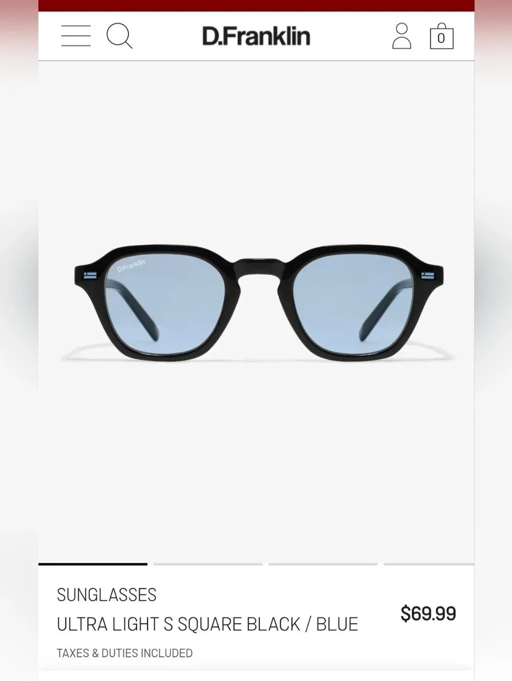 D.Franklin Ultra Light S Square Sunglasses - Black/Blue - Picture 1 of 5